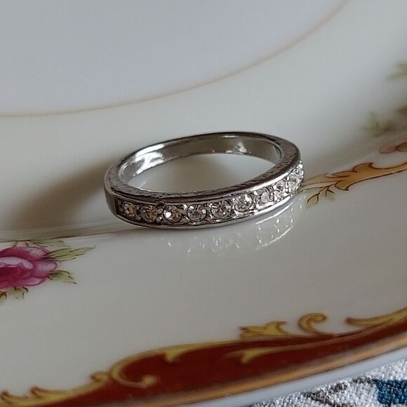Tiny Silver Tone Cubic Zircona Band size 4.5 - Picture 4 of 11